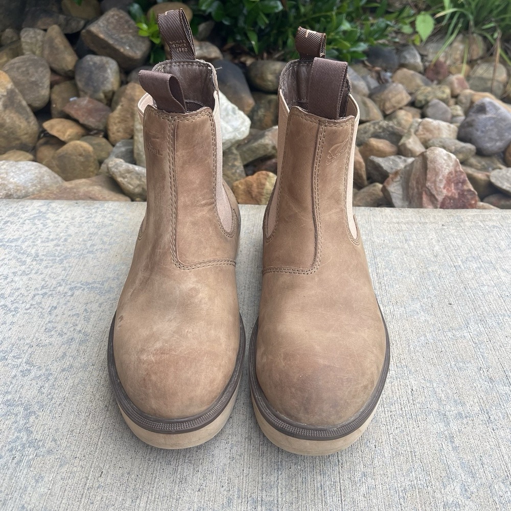 Sorel Women's Hi-Line Chelsea Boots Slip On Leather Tan Size 7
